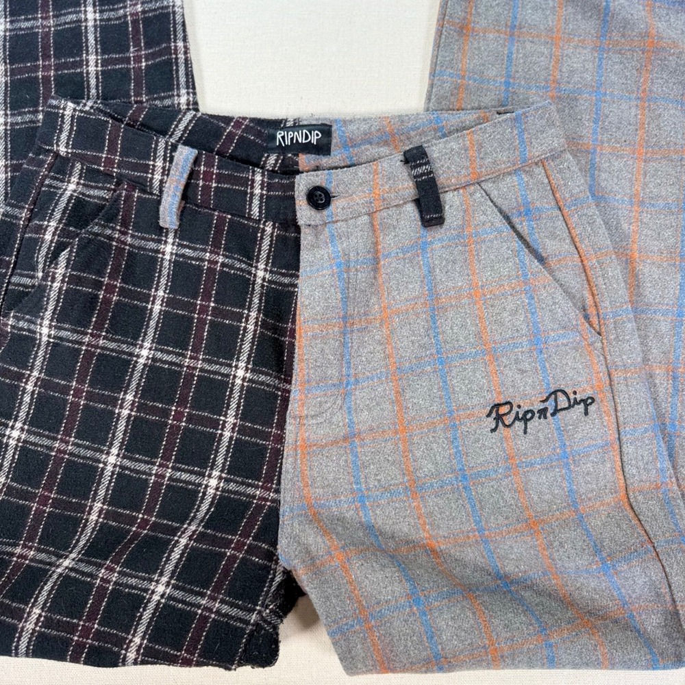 RipNDip Split Plaid Pants Mens/Uni 30" Wool Blend Two Tone Black Grey Streetwear - Picture 5 of 13